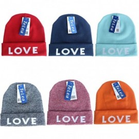 Skullies & Beanies Cuffed Winter Beanie Hat Jacquard Love for Women and Men Multi-Colors - Turquoise - CD18K2MTYWU $9.70