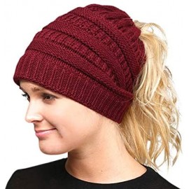 Skullies & Beanies Beanie Tail Outdoor Runner Women's Beanie Solid Ponytail Messy Bun Hat Cap Burgundy - CQ192GYWKEK $7.94