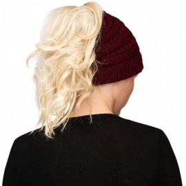 Skullies & Beanies Beanie Tail Outdoor Runner Women's Beanie Solid Ponytail Messy Bun Hat Cap Burgundy - CQ192GYWKEK $7.94