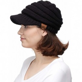 Skullies & Beanies Hatsandscarf Exclusives Women's Ribbed Knit Hat with Brim (YJ-131) - Black Amz - C918NULEGUY $11.51