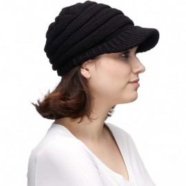 Skullies & Beanies Hatsandscarf Exclusives Women's Ribbed Knit Hat with Brim (YJ-131) - Black Amz - C918NULEGUY $11.51