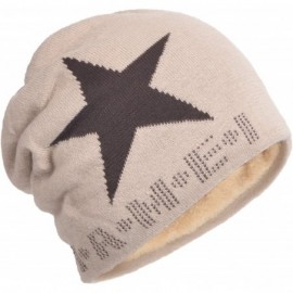 Skullies & Beanies Star Knit Winter Slouch Beanie Hat Warm Villus Lined Skull Ski Cap - Beige - CE11RSA89QN $11.55