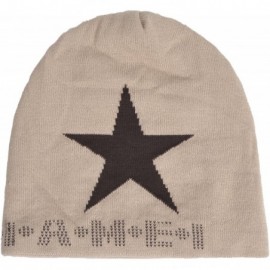 Skullies & Beanies Star Knit Winter Slouch Beanie Hat Warm Villus Lined Skull Ski Cap - Beige - CE11RSA89QN $11.55