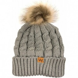 Skullies & Beanies Mommy & Me Mother Child Winter Warm Soft Knit Beanie with Pom Pom - Ash Gray - CX180K8LKI0 $12.39