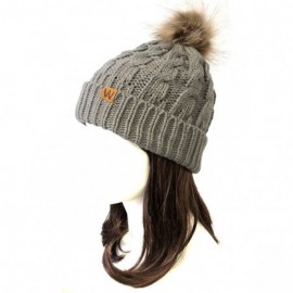 Skullies & Beanies Mommy & Me Mother Child Winter Warm Soft Knit Beanie with Pom Pom - Ash Gray - CX180K8LKI0 $12.39