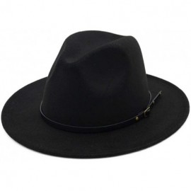 Fedoras Women's Wool Felt Outback Hat Panama Hat Wide Brim Women Belt Buckle Fedora Hat - Black - CT1950MKXRY $19.00