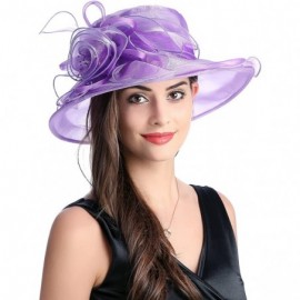 Sun Hats Women's Wide Brim Floral Organza Kentucky Derby Hat Tea Party Church Wedding Hat - Purple - C518CWMIWH6 $26.19