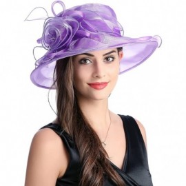 Sun Hats Women's Wide Brim Floral Organza Kentucky Derby Hat Tea Party Church Wedding Hat - Purple - C518CWMIWH6 $14.86