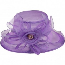 Sun Hats Women's Wide Brim Floral Organza Kentucky Derby Hat Tea Party Church Wedding Hat - Purple - C518CWMIWH6 $14.86