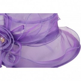 Sun Hats Women's Wide Brim Floral Organza Kentucky Derby Hat Tea Party Church Wedding Hat - Purple - C518CWMIWH6 $14.86