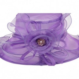 Sun Hats Women's Wide Brim Floral Organza Kentucky Derby Hat Tea Party Church Wedding Hat - Purple - C518CWMIWH6 $14.86