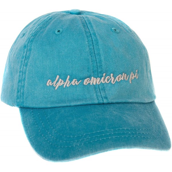 Baseball Caps Alpha Omicron Pi (N) Sorority Baseball Hat Cap Cursive Name Font AOII - Bright Blue - CE188TY6CK7 $16.49