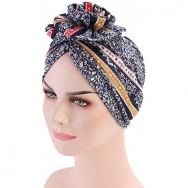 Skullies & Beanies New Women's Cotton Flower Elastic Turban Beanie Pre-Tied Bonnet Chemo Cap Hair Loss Hat - Navy - CU18KX9EW...