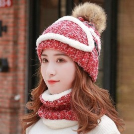 Skullies & Beanies Fleece Lined Knit Beanie Scarf Mouth Mask Set for Girl and Women Winter Ski Hat with Pompom - CN18ZE4SOZE ...