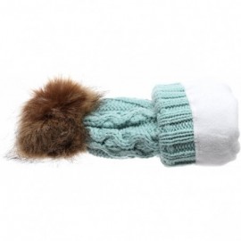 Skullies & Beanies Women's Winter Fleece Lined Cable Knitted Pom Pom Beanie Hat with Hair Tie. - Mint - CB12MZ5ZXM0 $15.30