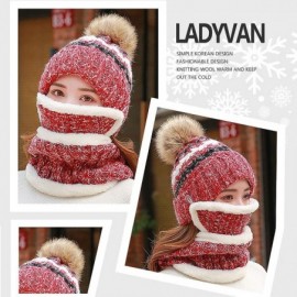 Skullies & Beanies Fleece Lined Knit Beanie Scarf Mouth Mask Set for Girl and Women Winter Ski Hat with Pompom - CN18ZE4SOZE ...