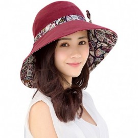 Sun Hats Womens Sun Hat Summer UPF 50+ UV Protection Beach Hat Foldable Wide Brim Cap - Wine - CY17YQXNQQW $10.38