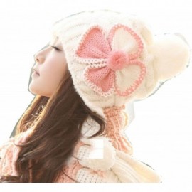 Skullies & Beanies Winter Korean Butterflies Lady Knitting Wool Hats Ear Protectors Warm Knitted Wnter Caps(N64) - White - CM...
