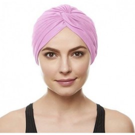 Headbands Womens Swim Cap Bathing Turban-Polyester Twisted Pleated Turban Head Cover - Light Pink - CJ18GOAEE0Q $12.64