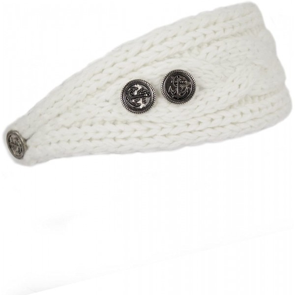 Headbands Women's Winter Knit Headband - Button - White - C211QWMIISD $12.69