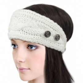 Headbands Women's Winter Knit Headband - Button - White - C211QWMIISD $12.69