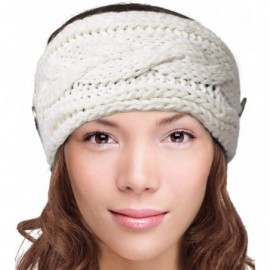 Headbands Women's Winter Knit Headband - Button - White - C211QWMIISD $12.69