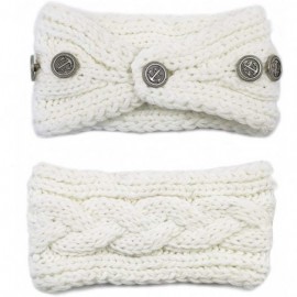 Headbands Women's Winter Knit Headband - Button - White - C211QWMIISD $12.69