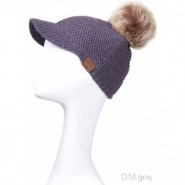 Skullies & Beanies Women's Exclusive Knitted Brim Visor Beanie with Fur Pom Pom - Dark Melangegrey - CC12K7GGBSX $19.38