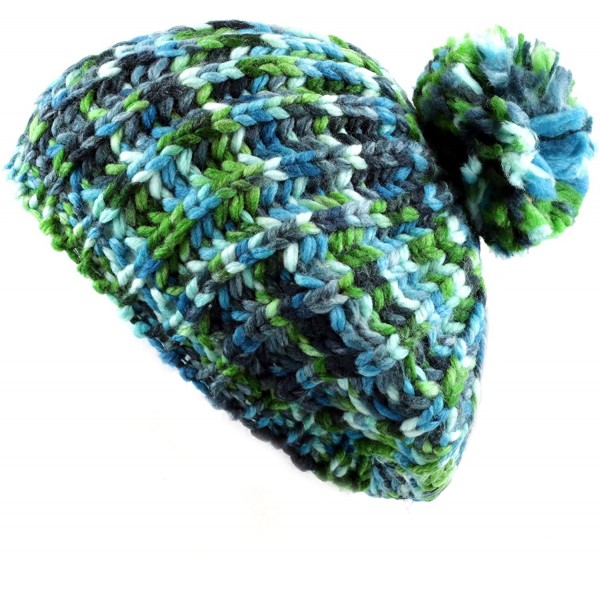 Berets Winter Multi Color Pom Pom Knit Beret Hat - Blue/Green - C7128LYVVJH $12.45