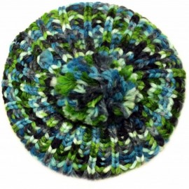 Berets Winter Multi Color Pom Pom Knit Beret Hat - Blue/Green - C7128LYVVJH $12.45