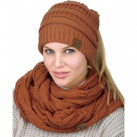 Skullies & Beanies BeanieTail Messy High Bun Cable Knit Beanie and Infinity Loop Scarf Set - Rust - C118KHC92LZ $23.29
