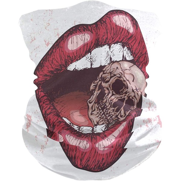 Balaclavas Stylish Gaiters Seamless Recreation - Punk Red Lips Biting a Skull - CK197M4NQDD $9.25