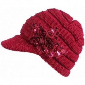 Skullies & Beanies Women Ladies Winter Knitting Hat Warm Artificial Wool Snow Ski Caps With Visor - Q-red - CI188Q69DRM $7.60