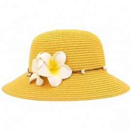 Sun Hats Girls Flower Straw Hat Large Brim Beachwear Sunhat Floral Tea Party Cap - Yellow - C218EO8T2IO $24.25