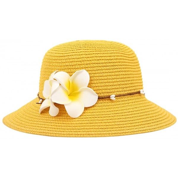 Sun Hats Girls Flower Straw Hat Large Brim Beachwear Sunhat Floral Tea Party Cap - Yellow - C218EO8T2IO $13.62