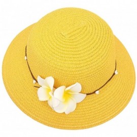 Sun Hats Girls Flower Straw Hat Large Brim Beachwear Sunhat Floral Tea Party Cap - Yellow - C218EO8T2IO $13.62