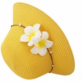 Sun Hats Girls Flower Straw Hat Large Brim Beachwear Sunhat Floral Tea Party Cap - Yellow - C218EO8T2IO $13.62