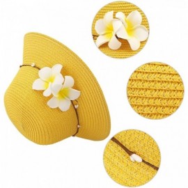 Sun Hats Girls Flower Straw Hat Large Brim Beachwear Sunhat Floral Tea Party Cap - Yellow - C218EO8T2IO $13.62