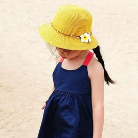 Sun Hats Girls Flower Straw Hat Large Brim Beachwear Sunhat Floral Tea Party Cap - Yellow - C218EO8T2IO $13.62