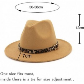 Fedoras Women's Wide Brim Felt Fedora Panama Hat with Leopard Belt Buckle - Camel - C418IZUSYLX $17.46