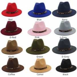 Fedoras Women's Wide Brim Felt Fedora Panama Hat with Leopard Belt Buckle - Camel - C418IZUSYLX $17.46