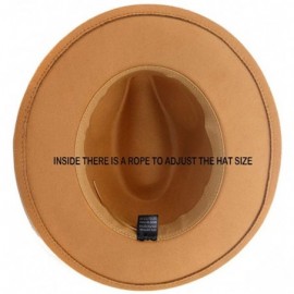 Fedoras Women's Wide Brim Felt Fedora Panama Hat with Leopard Belt Buckle - Camel - C418IZUSYLX $17.46