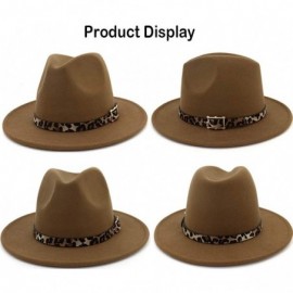 Fedoras Women's Wide Brim Felt Fedora Panama Hat with Leopard Belt Buckle - Camel - C418IZUSYLX $17.46