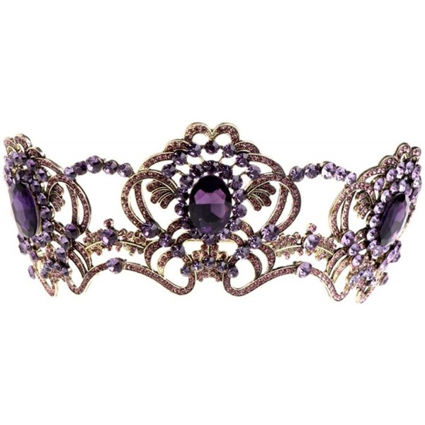 Headbands Purple Rhinestone Big Queen Flower Crown Bridal Wedding Jewelry Tiara Crown Vintage Headband Accessories(63) - C118...