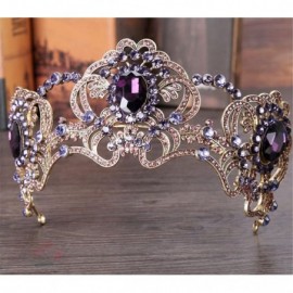 Headbands Purple Rhinestone Big Queen Flower Crown Bridal Wedding Jewelry Tiara Crown Vintage Headband Accessories(63) - C118...