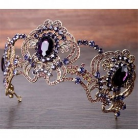 Headbands Purple Rhinestone Big Queen Flower Crown Bridal Wedding Jewelry Tiara Crown Vintage Headband Accessories(63) - C118...