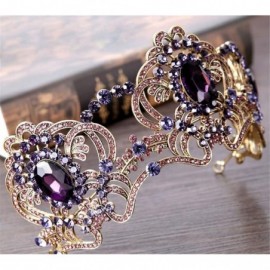 Headbands Purple Rhinestone Big Queen Flower Crown Bridal Wedding Jewelry Tiara Crown Vintage Headband Accessories(63) - C118...
