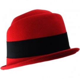 Bucket Hats Rhinestone Pendant Feather Band Accent Wool Felt Bucket Cloche Hat - Red - CR11P3HOZFN $15.40