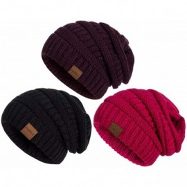 Skullies & Beanies Slouchy Beanie Hat for Women- Winter Warm Knit Oversized Chunky Thick Soft Ski Cap - Black+dark Purple+can...