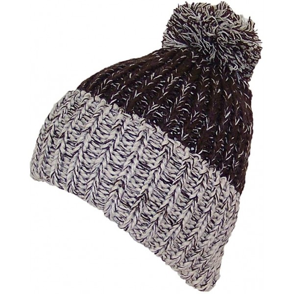 Skullies & Beanies Thick Adult Stockinette Knit Cuffed Beanie W/Pom Pom (One Size - L/XL) - Brown/Beige - CN125R7V3IP $8.77